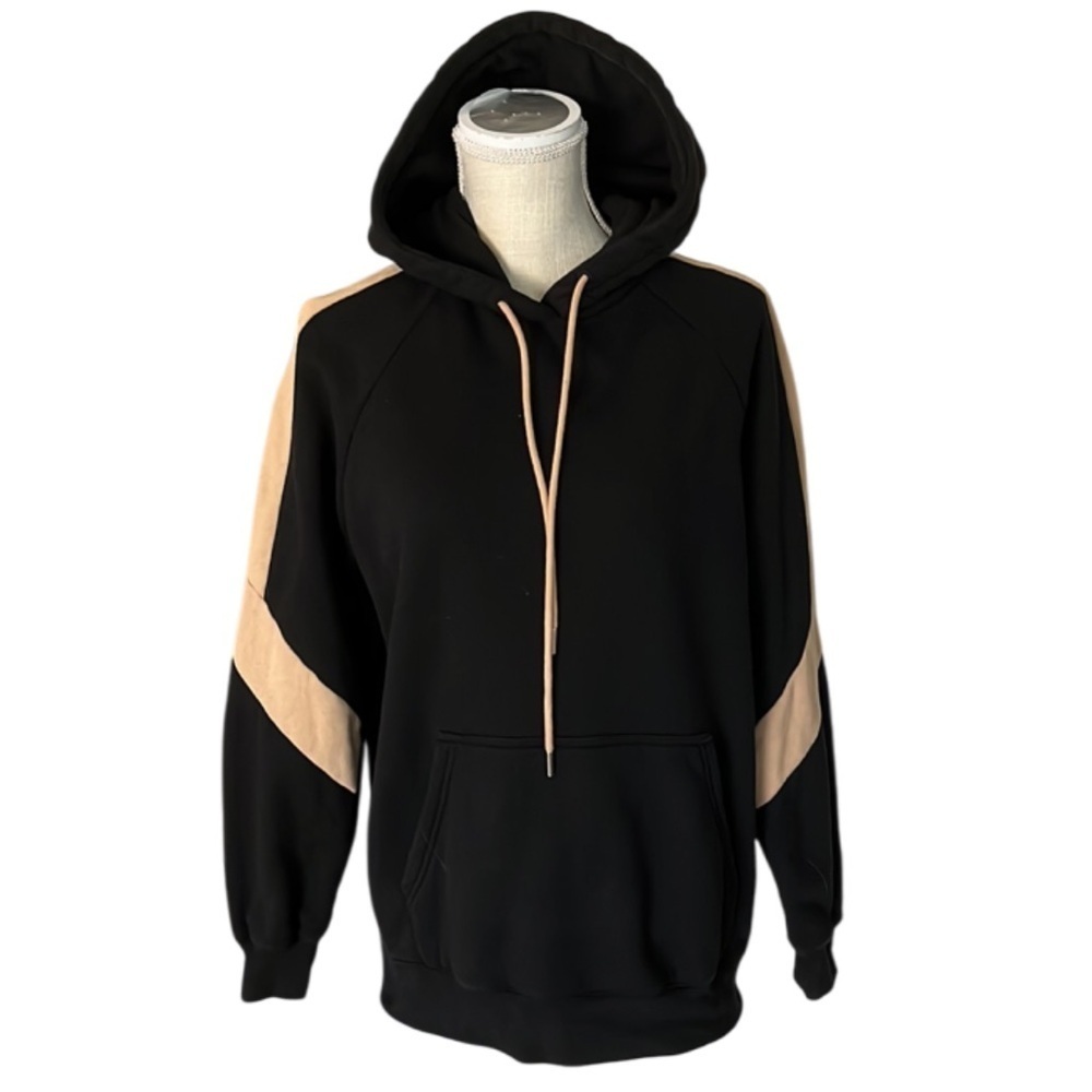 NINETY PERCENT Color-block Organic Cotton-jersey Hoodie Black/Tan - XS